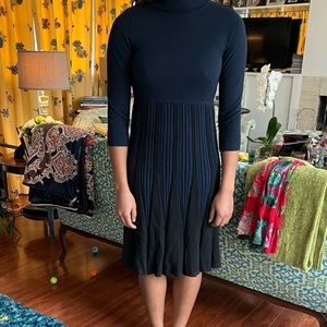 Navy and black knit turtleneck dress